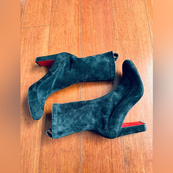 Auth Christian Louboutin Suede Stretch Mid  Gena 85 Boots . Eu 37.5 US 7.5 - Picture 9 of 17